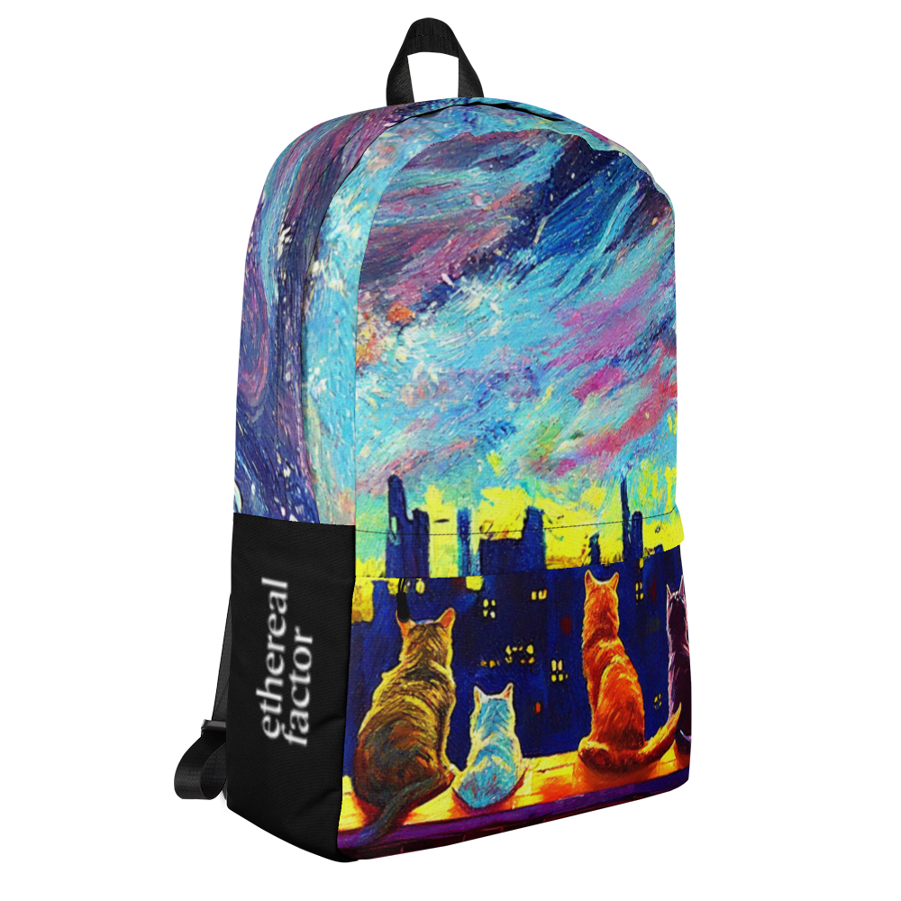 van Gogh Starry Night Cats on the Rooftop Backpack - Ethereal Factor
