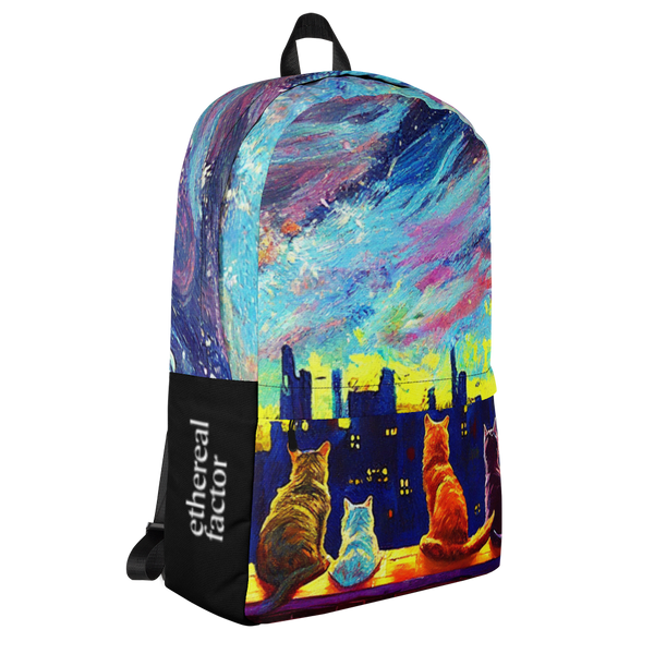 van Gogh Starry Night Cats on the Rooftop Backpack - Ethereal Factor